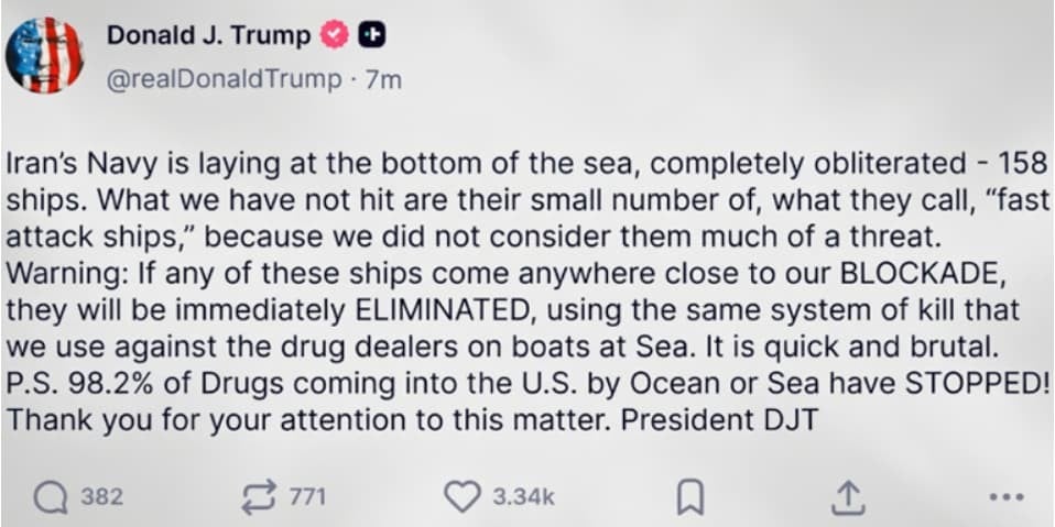 Трамп се закани: Ги уништивме големите ирански бродови, а сега се на ред малите доколку се приближат до блокадата