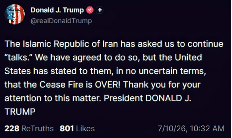 Трамп: Иран побара продолжување на преговорите и се согласивме, но примирјето заврши